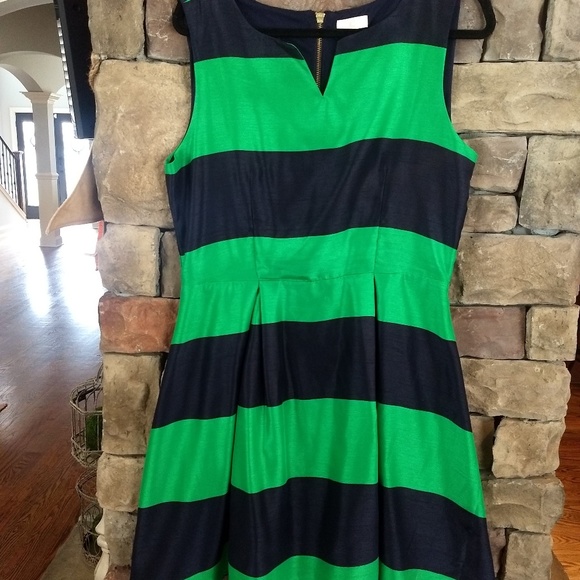 Charming Charlie Dresses & Skirts - Knee length green and navy stripe dress